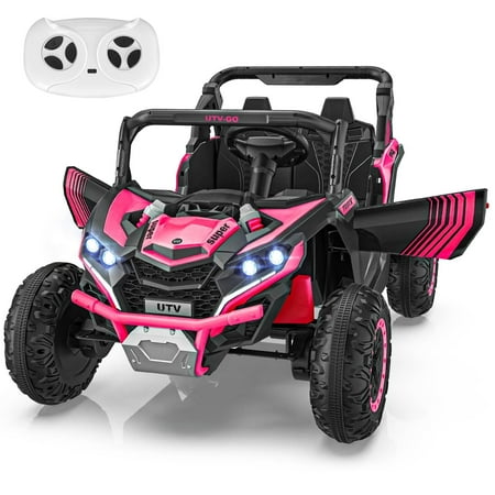 Farmdex 4WD 24 Volt Kids Ride on Car UTV, 2 Seater Ride on Toy Car with Remote Control, 400W Electric Car for Boys Girls, Storage Space, Bluetooth, LED Lights, Pink