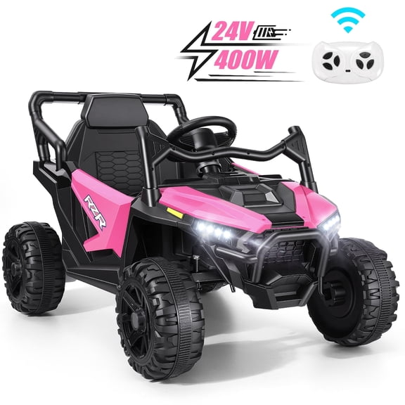 Farmdex 24 Volt Kids Ride on Car UTV, 400W Ride on Toy Car with Remote Control, Electric Car for Boys Girls, Knob Volume Control, LED Lights, Bluetooth, Pink