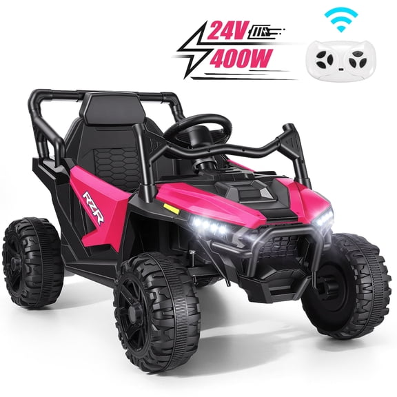 Farmdex 24 Volt Kids Ride on Car UTV, 400W Ride on Toy Car with Remote Control, Electric Car for Boys Girls, Knob Volume Control, LED Lights, Bluetooth, Rose Red