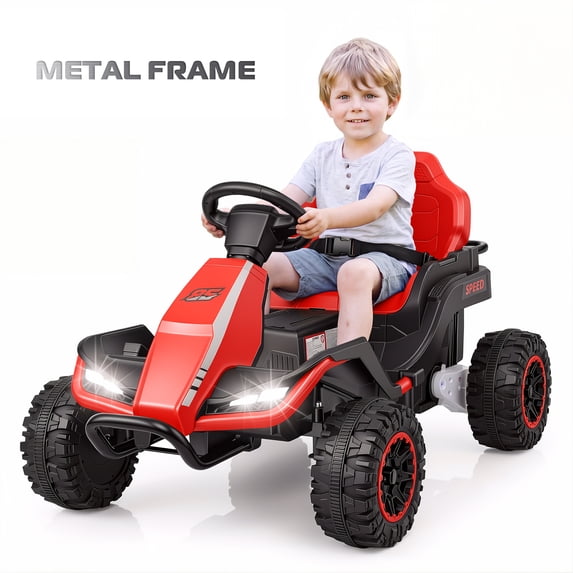 Farmdex 24 Volt Ride on Toys with Remote Control, 7AH Battery Ride on Cars, 4 Wheeler Quad ATV, Electric Car for Kids w/ Bluetooth, Music, Battery Display, LED Light Control, 5 MPH, Red