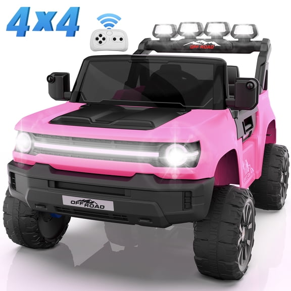 Farmdex 24V Ride on Toys with Remote Control, 2 XL Seater Electric Truck Car for Kids w/ 22'' Large Seat, 4WD/2WD Switchable, Powered Ride on Cars w/ Bluetooth, LED Lights, 3 Speeds, 4 x 200W, Pink