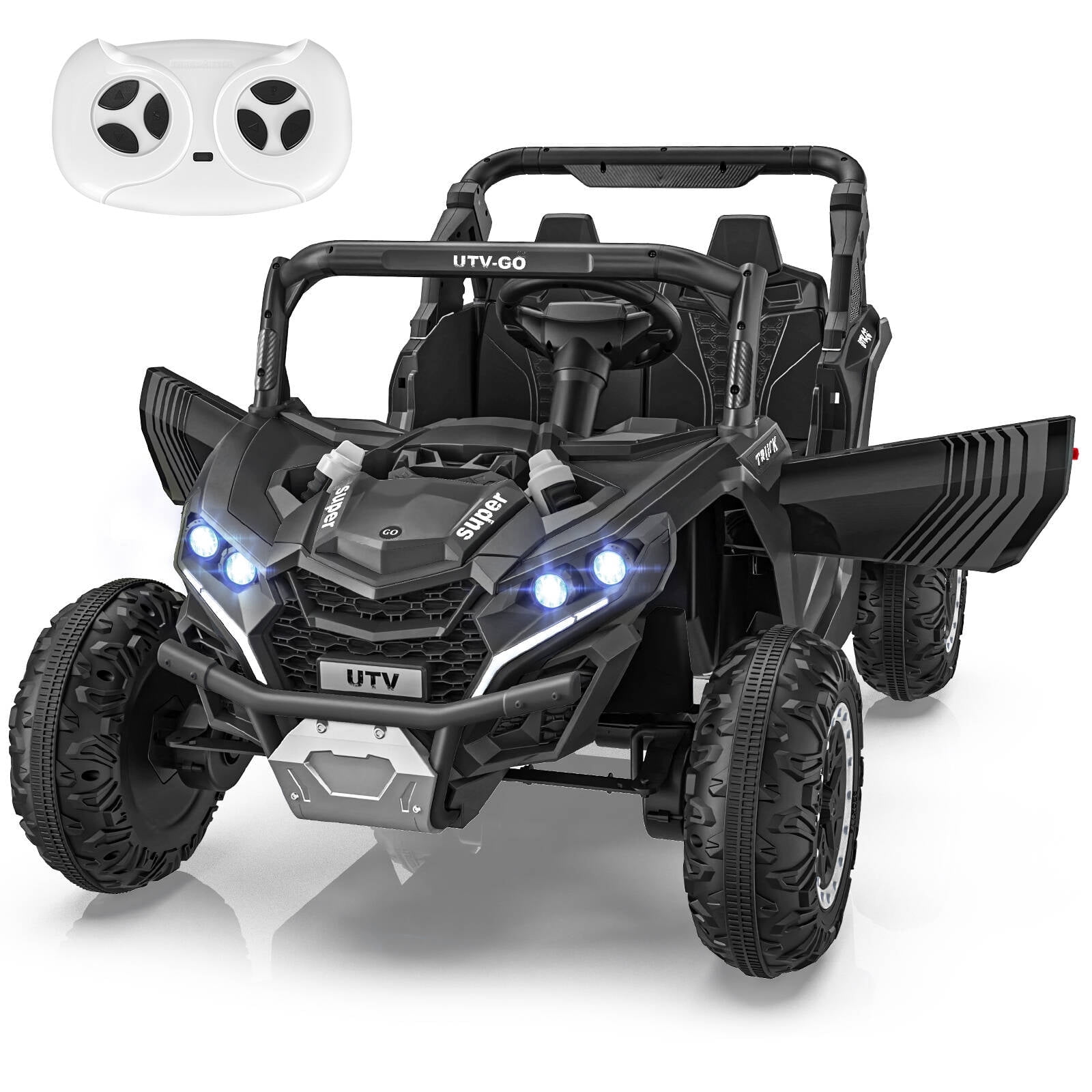 Farmdex 4WD 24 Volt Kids Ride on Car UTV, 2 Seater Ride on Toy Car with Remote Control, 400W Electric Car for Boys Girls, Storage Space, Bluetooth, LED Lights, Black