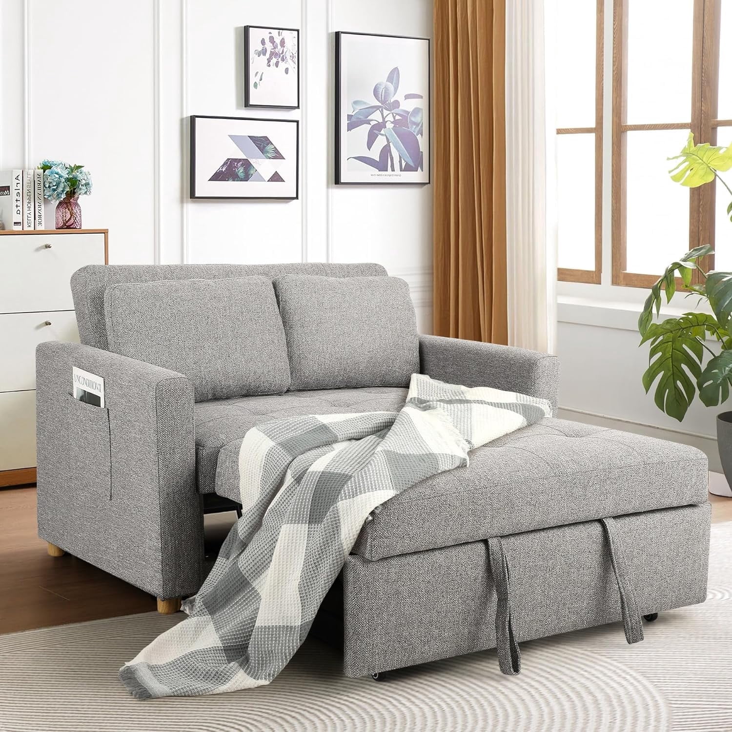Farmdex 3-in-1 Convertible Sleeper Sofa Bed, Linen Fabric Pull Out ...