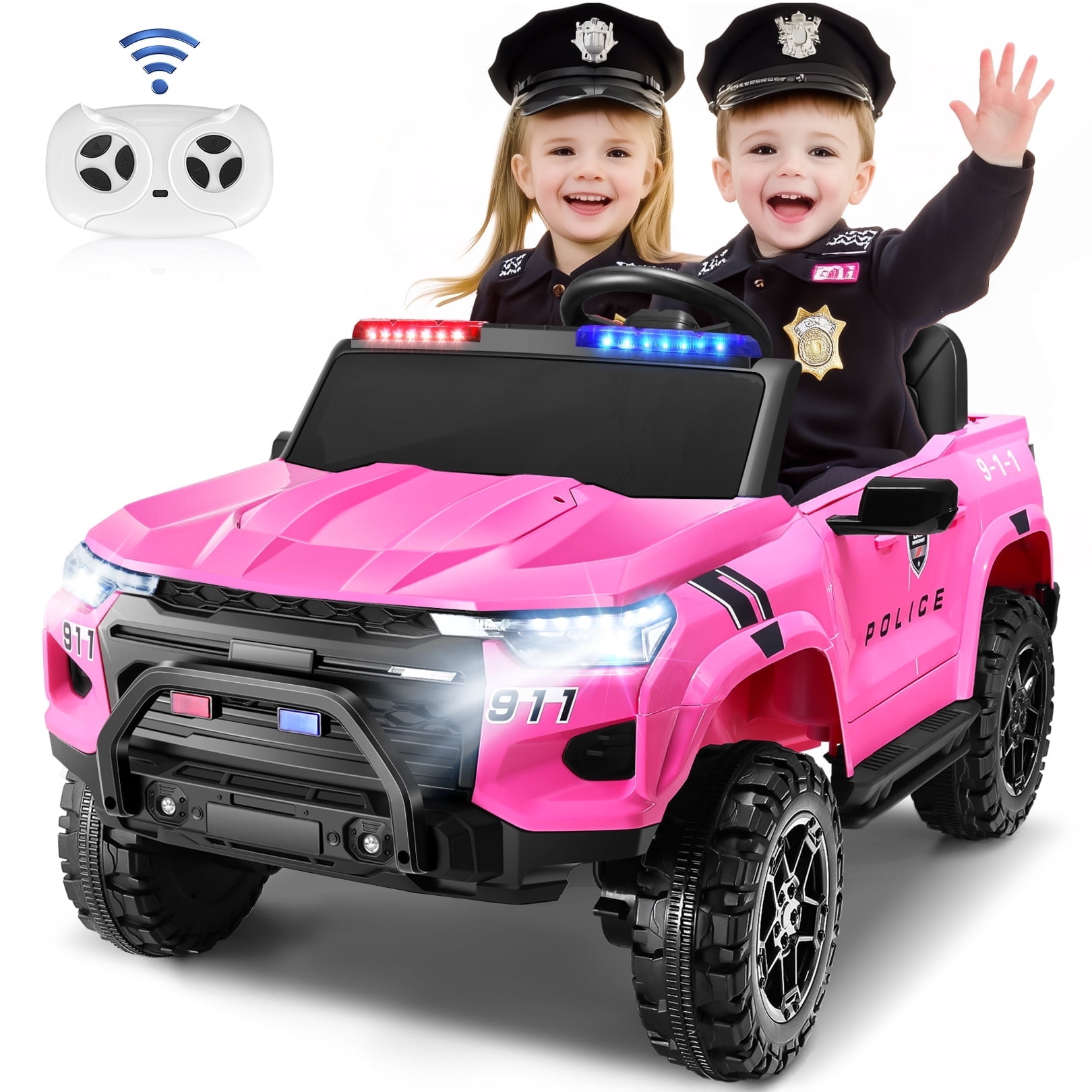 24V Pink 2-Seater Ride-On Police Truck with Remote Control