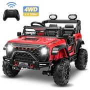 Farmdex 4WD 24V Ride on Cars with Remote Control, 2 XL Seaters, 9AH Electric Battery Powered Toys Car w/ 4 Wheels Spring Suspension, Bluetooth Music, LED Lights, 3 Speeds, Red