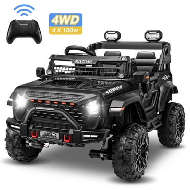 Farmdex 4WD 24V Ride on Cars with Remote Control, 2 XL Seaters, 9AH Electric Battery Powered Toys Car w/ 4 Wheels Spring Suspension, Bluetooth Music, LED Lights, 3 Speeds, Blue