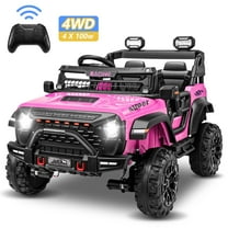 Farmdex 4WD 24V Ride on Cars with Remote Control, 2 XL Seaters, 9AH Electric Battery Powered Toys Car w/ 4 Wheels Spring Suspension, Bluetooth Music, LED Lights, 3 Speeds, Pink