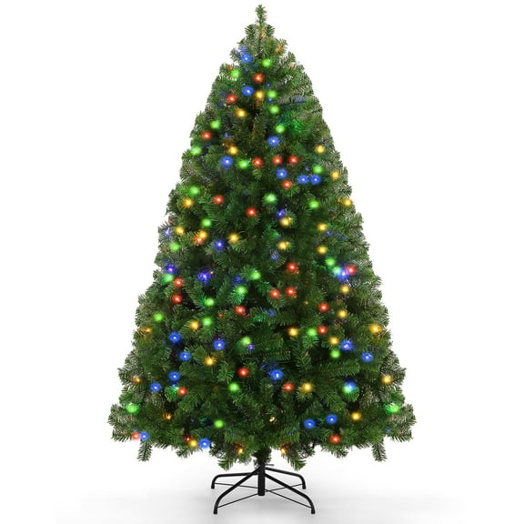 Farmdex 6ft Prelit Christmas Tree, Artificial Christmas Tree with 250 Multicolored Lights, 756 Tips, Metal Stand and Hinged Branches
