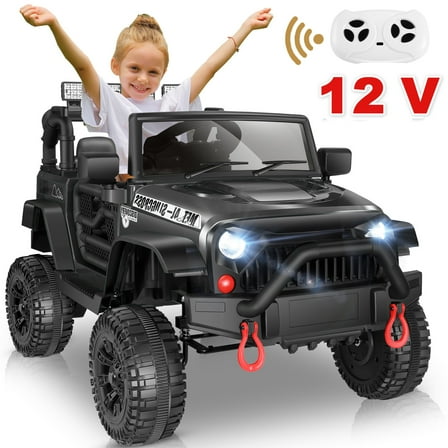 VIBESPARK 12V Ride on Toys for Toddlers Ride on Cars with Remote Control, Battey Powered Ride on Truck Car w/ Bluetooth Music, LED Lights, Spring Suspension, 3 Speeds, Black