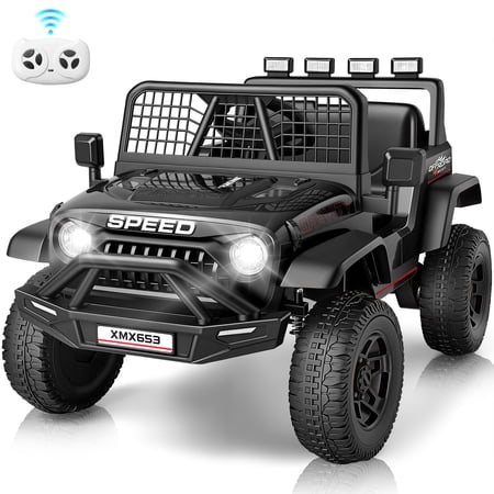 VIBESPARK 12V Ride on Toys for Toddlers Ride on Cars with Remote Control, Electric Ride on Truck Car w/ Bluetooth, Music, Stories, Battery Indicator, Volume Adjustment, Breathing Light, Black