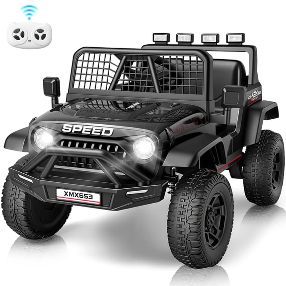VIBESPARK 12V Ride on Toys for Toddlers Ride on Cars with Remote Control, Electric Ride on Truck Car w/ Bluetooth, Music, Stories, Battery Indicator, Volume Adjustment, Breathing Light, Black