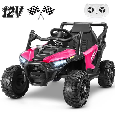Funcid 12V Ride on Toys with Remote Control, Single Seater Ride on Cars, 200W Electric Car for Kids w/ Bluetooth, Knob Volume Control, Battery Indicator, MP3, Spring Suspension, Rose Red