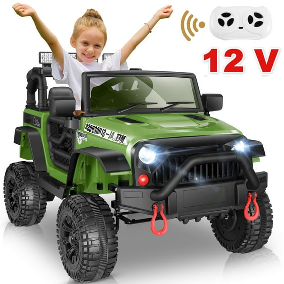 VIBESPARK 12V Ride on Toys for Toddlers Ride on Cars with Remote Control, Battey Powered Ride on Truck Car w/ Bluetooth Music, LED Lights, Spring Suspension, 3 Speeds, Green