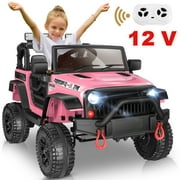 VIBESPARK 12V Ride on Toys for Toddlers Ride on Cars with Remote Control, Battey Powered Ride on Truck Car w/ Bluetooth Music, LED Lights, Spring Suspension, 3 Speeds, Pink