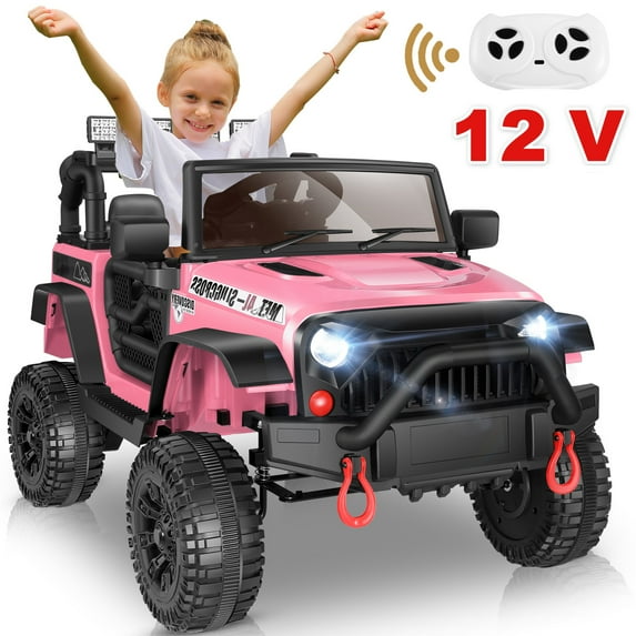 VIBESPARK 12V Ride on Toys for Toddlers Ride on Cars with Remote Control, Battey Powered Ride on Truck Car w/ Bluetooth Music, LED Lights, Spring Suspension, 3 Speeds, Pink