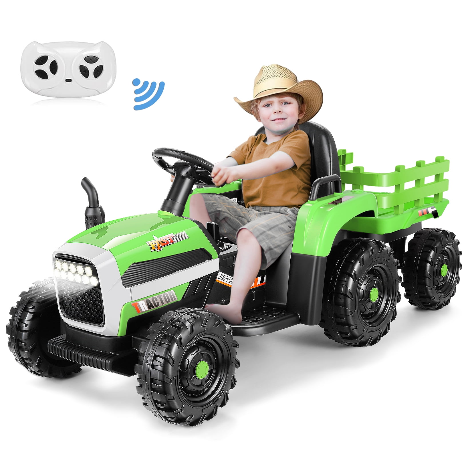 Funcid 12V Ride on toys Ride on Cars with Remote Control, Electric Car 2*100W Powerful Ride on UTV w/ Bluetooth, Battery Indicator, Knob Volume Control, Spring Suspension, Black