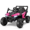 thumbnail image 1 of Funcid 12 Volt Ride on Toys with Remote Control, off-Road Ride on Cars for Kids, Ride on UTV w/ Bluetooth, Power Display, Volume Knob, Max Speed 3.1 MPH, Age 3-6, 2*100W Motors, Seat Belts, Red, 1 of 7