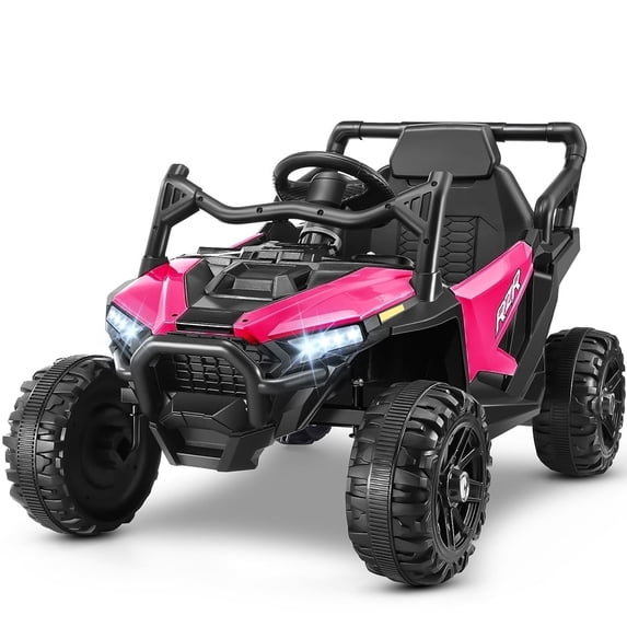 Funcid 12 Volt Ride on Toys with Remote Control, off-Road Ride on Cars for Kids, Ride on UTV w/ Bluetooth, Power Display, Volume Knob, Max Speed 3.1 MPH, Age 3-6, 2*100W Motors, Seat Belts, Red