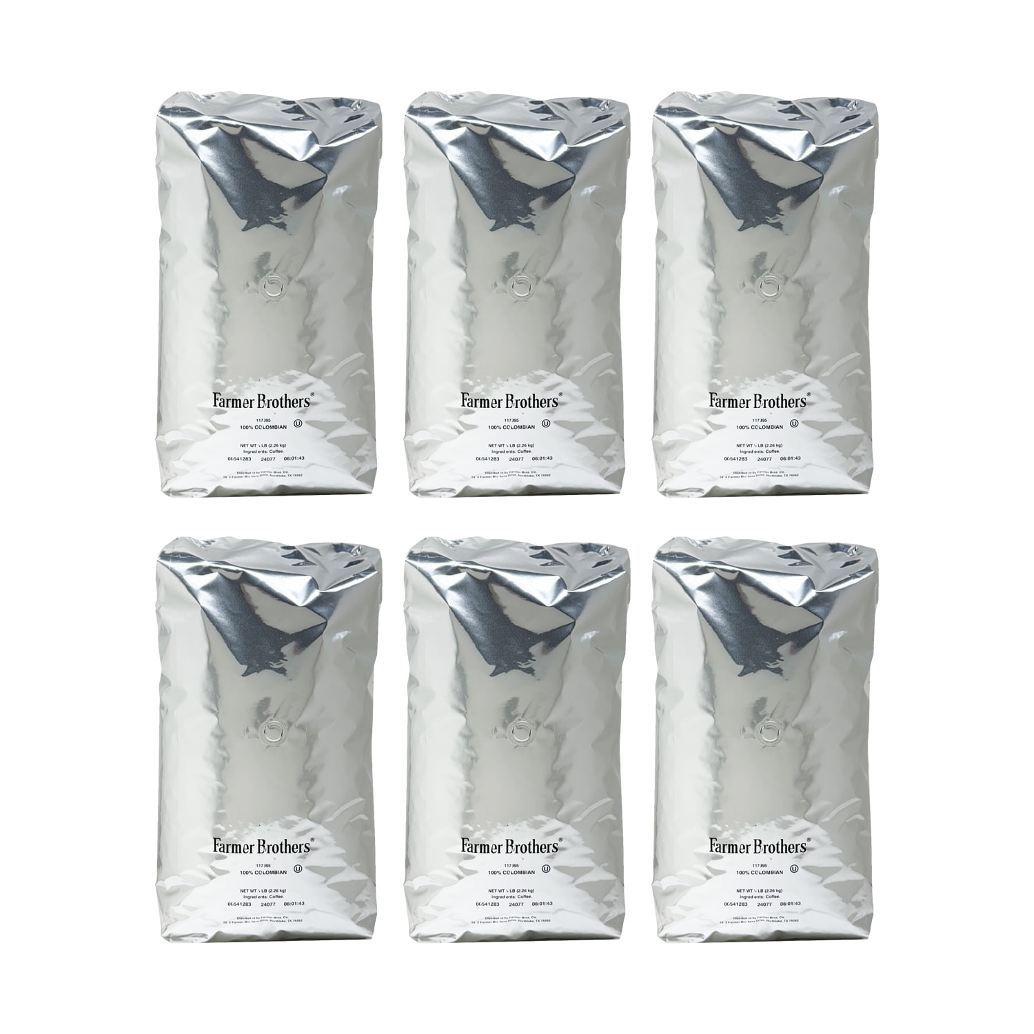 Farmer Brothers 100% Colombian Whole Bean Coffee, Naturally Caffeinated Medium Roast 6x5lb Bags, 30LBS