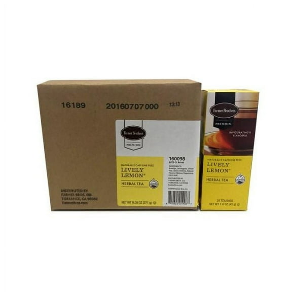 Farmer Brothers Premium Lively Lemon Hot Tea, 6/25 ct tea boxes