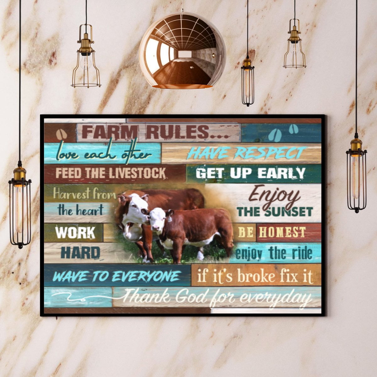 Farmer Cow Farm Rules Love Each Other Paper Poster No Frame Matte Wall ...