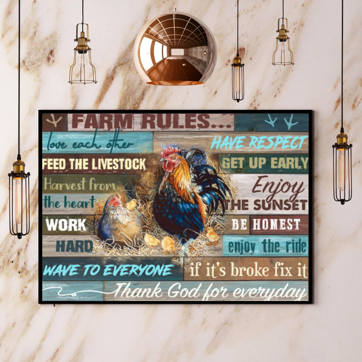 Farmer Farm Rules Love Each Other Rooster & Hen Paper Poster No Frame ...