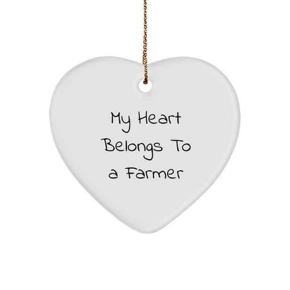 Farmer Gifts from Friends - Heart Ornament with 'My Heart Belongs To A Farmer' Quote, Christmas Unique Presents for Men, Women, or Family