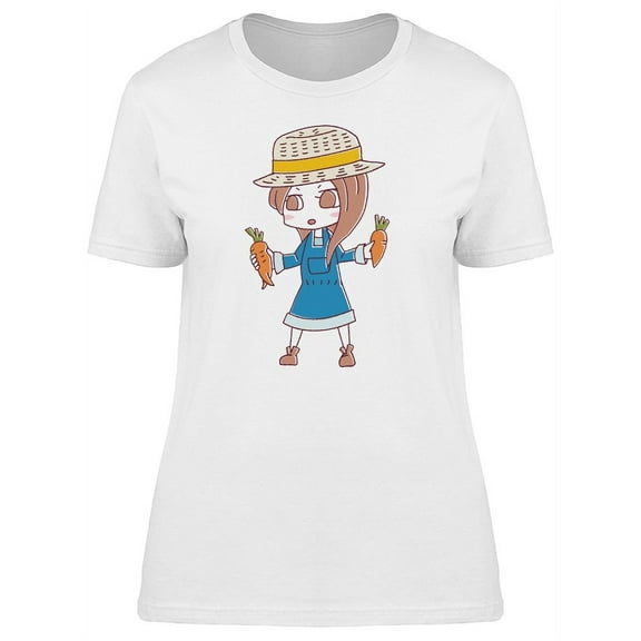 Farmer Girl With Carrots Cartoon Tee Women's -Image by Shutterstock