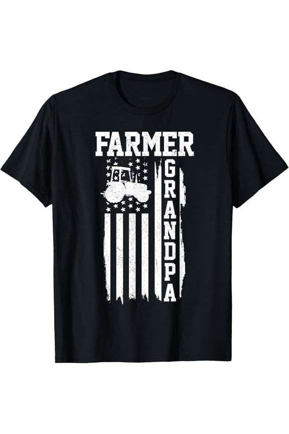 Farmer Grandpa American Flag Tractor Patriotic Farming Gift T-Shirt