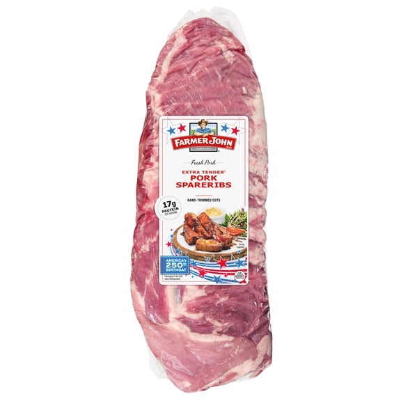 Farmer John Fresh Pork Spareribs, Random Weight, 17 Grams of Protein Per 4 oz Serving