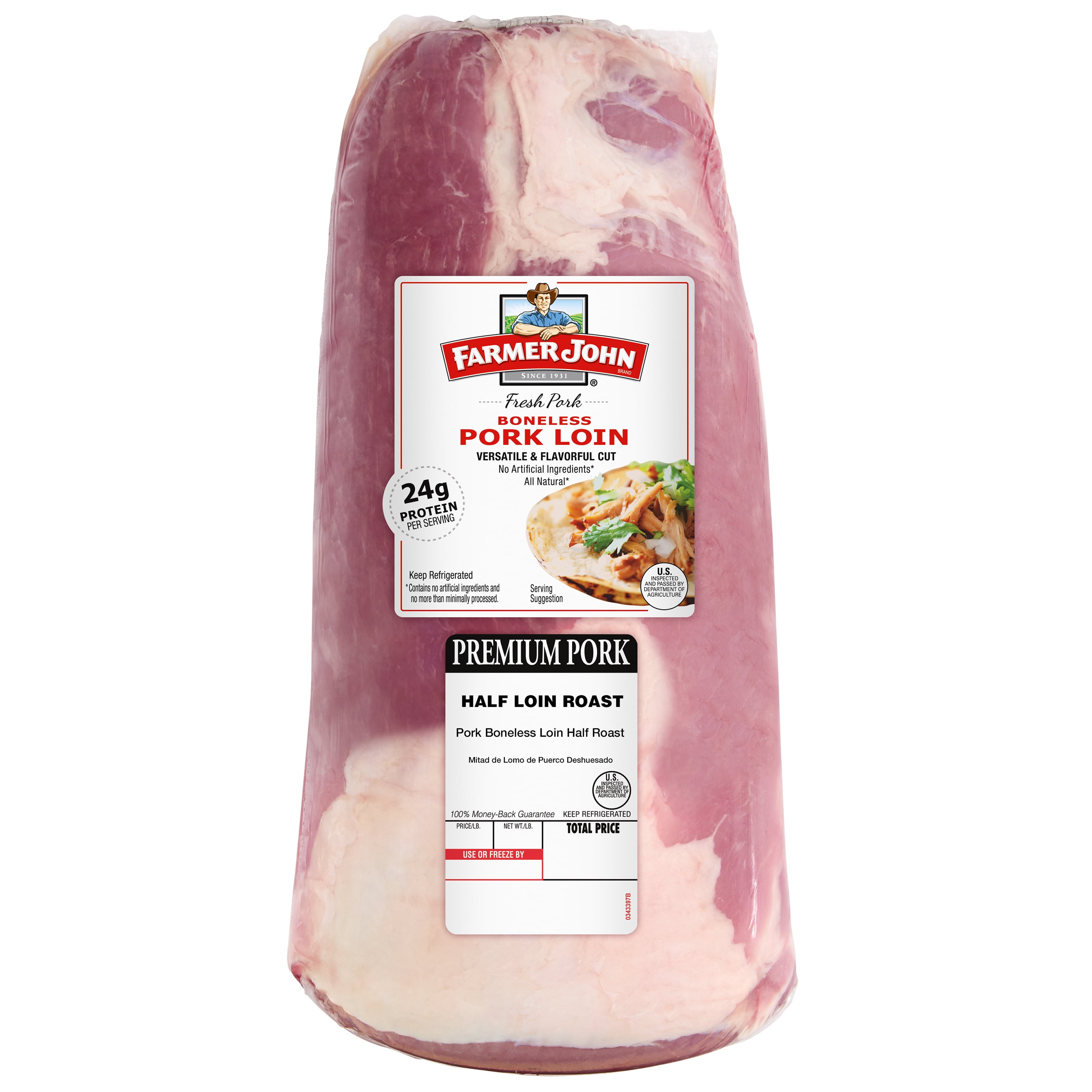 Farmer John Pork Boneless Loin Roast Half Vac, Random Weight, 24 Grams of Protein per 4 oz Serving
