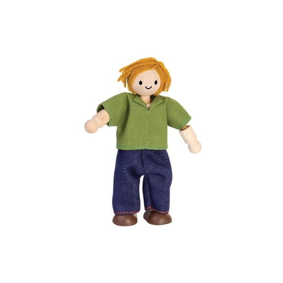 PlanToys® Wooden Dad Dollhouse Figure – Light Skin Tone | Poseable 1:12 Scale Dollhouse People | Montessori Pretend Play Doll with Bendable Arms & Legs | Eco-Friendly Wooden Figurine for Kids