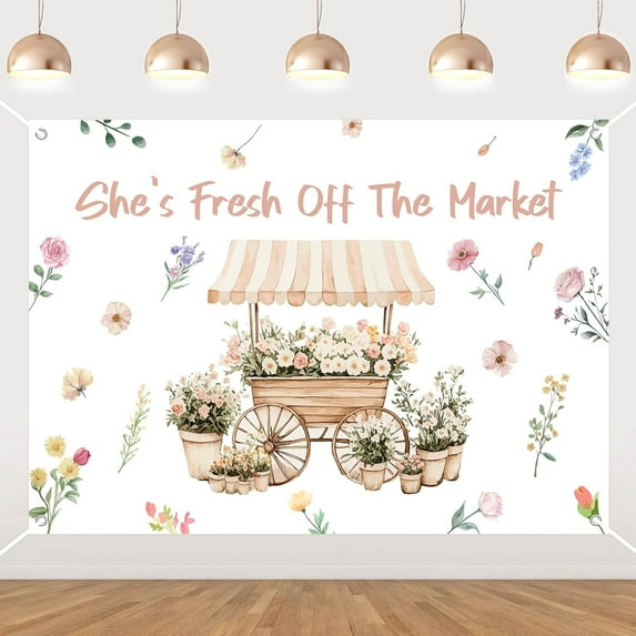 Farmer Market Bridal Shower Backdrop Decoration She is Fresh Off The Market Backdrop Banner Wildflower Bridal Shower Decorations Floral Locally Grown Party Decor for Bachelorette
