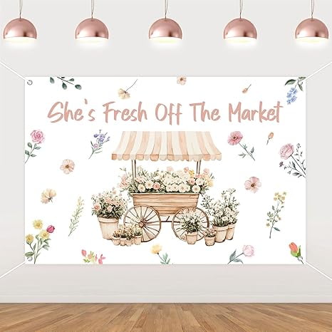 Farmer Market Bridal Shower Decoration She is Fresh Off The Market Backdrop Banner 4.92 * 3.28ft Wildflower Bridal Shower Decorations Floral Locally Grown Theme Party Decor for Bachelorette