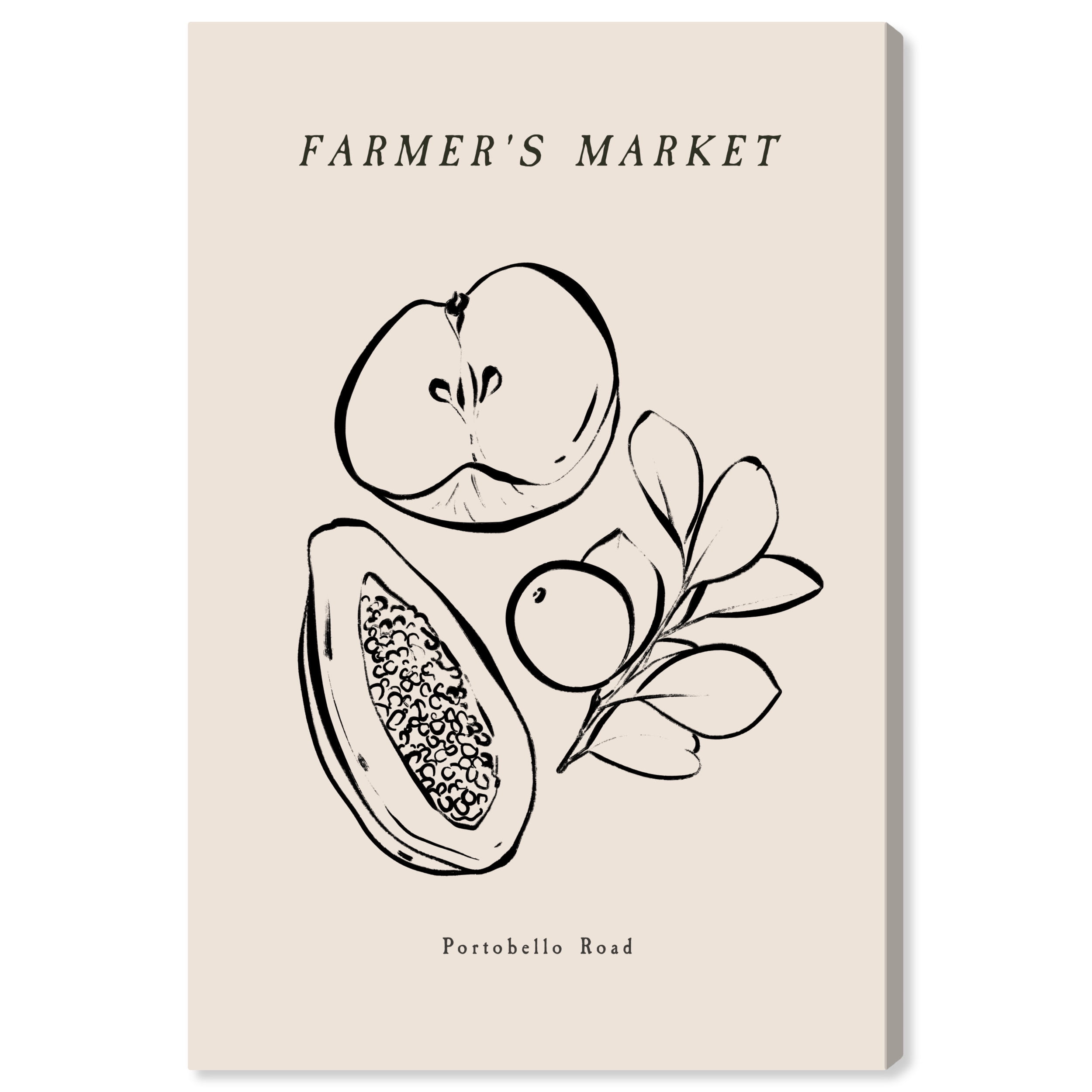 Farmer's Market Black and Beige Canvas Wall Art 20x30