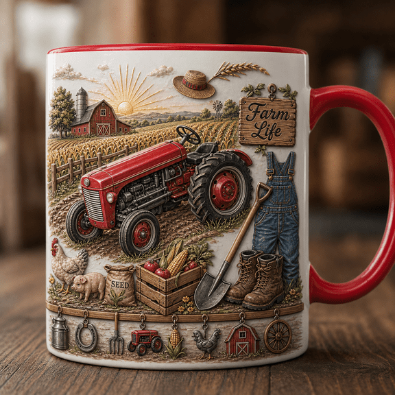 Farmer Mug Tractor Crop Field Coffee Cup Gift for Farm Life Lovers and Rural Families