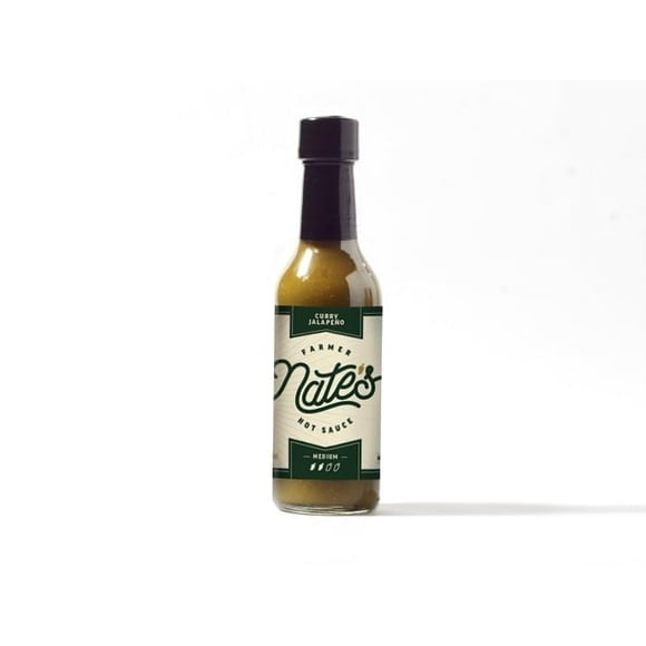 Farmer Nate's Curry Jalepeno Hot Sauce Easy Pour Medium Heat with Serrano Pepper, 5 ounce