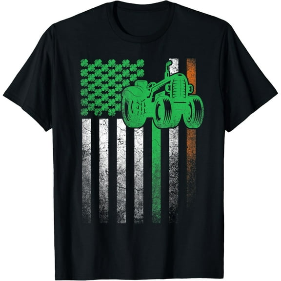 Farmer Tractor Farm Irish American Flag St. Patrick's Day T-Shirt