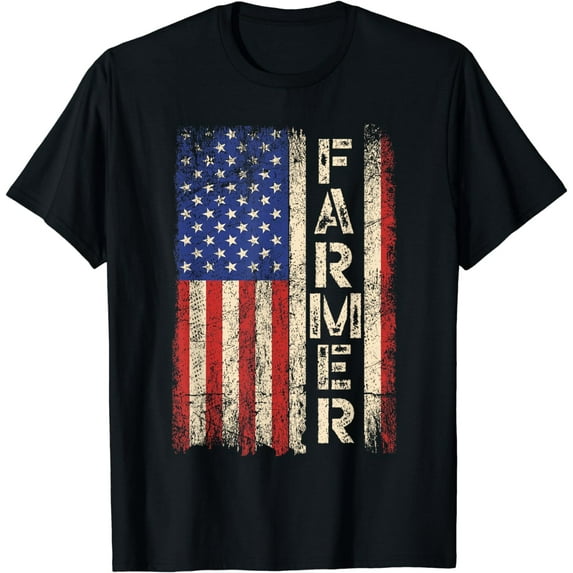 Farmer Tractors USA American Flag Patriotic Farming Men Tee T-Shirt