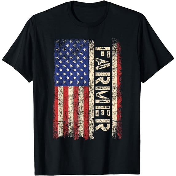 Farmer Tractors USA American Flag Patriotic Farming Men Tee T-Shirt