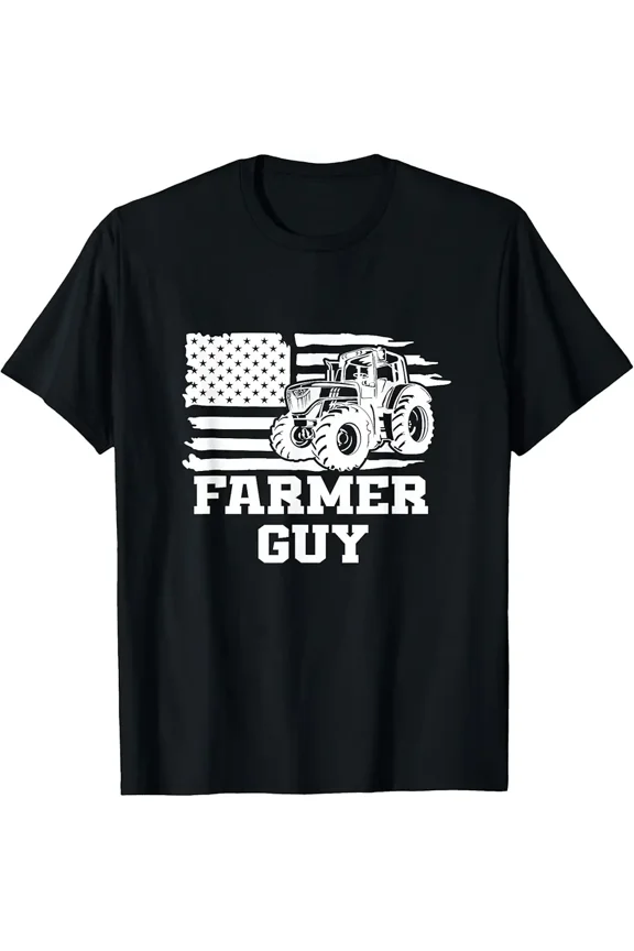 Farmer US American Flag Patriotic Tractor Farming Guy Gift T-Shirt Z13862, for Men & Women, up to Size 5XL