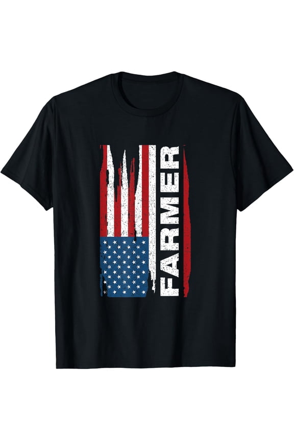 Farmer USA American Flag Tractor Farm Patriotic Farming Gift T-Shirt