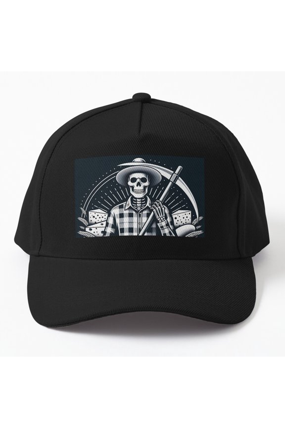 Farmer With Cheese and Scythe Baseball Hat, Agriculture Character Design, Classic Cap