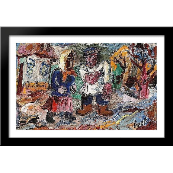 Farmer and his wife out for a stroll 40x26 Large Black Wood Framed Print Art by David Burliuk