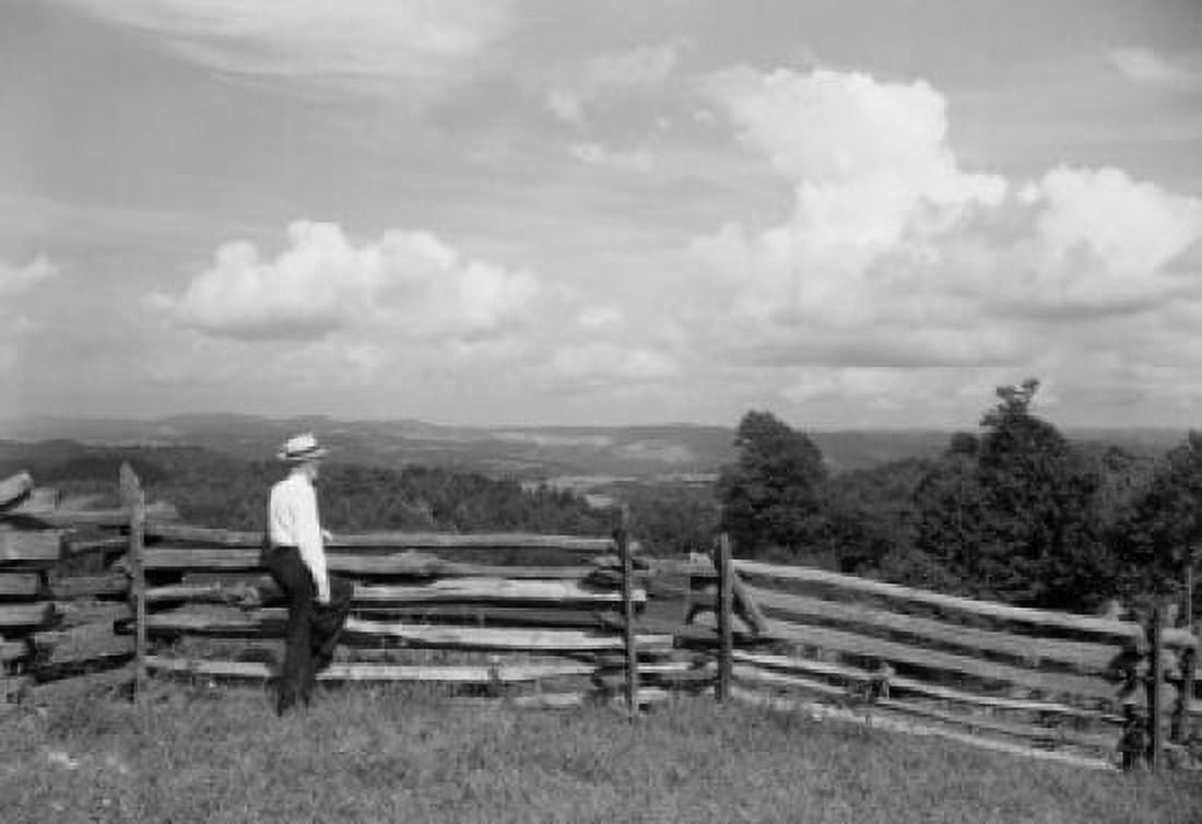 Farmer at rail fence Scene looking east from Laural Mountain on US Route 50 (Old North Western Pike) West Virginia Canvas Art - (18 x 24)