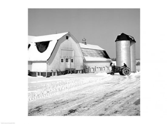 Farmer on tractor clearing snow away Canvas Art - (18 x 24)