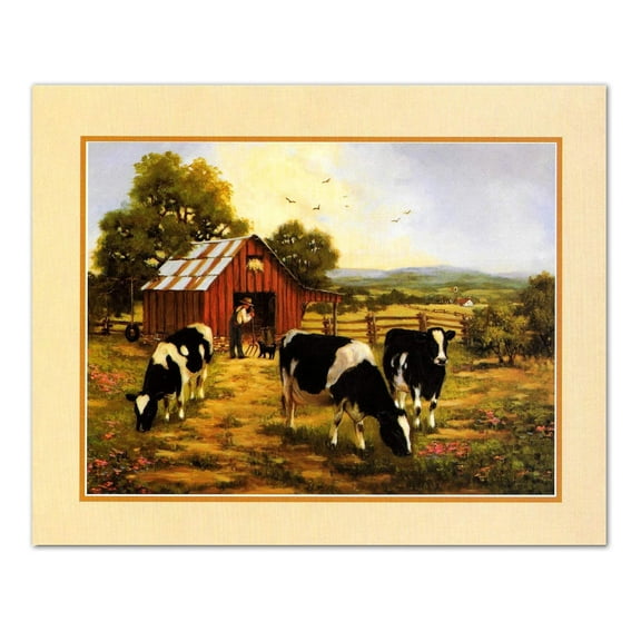 Farmer's Country Barn with Holstein Cows Wall Picture 8x10 Art Print