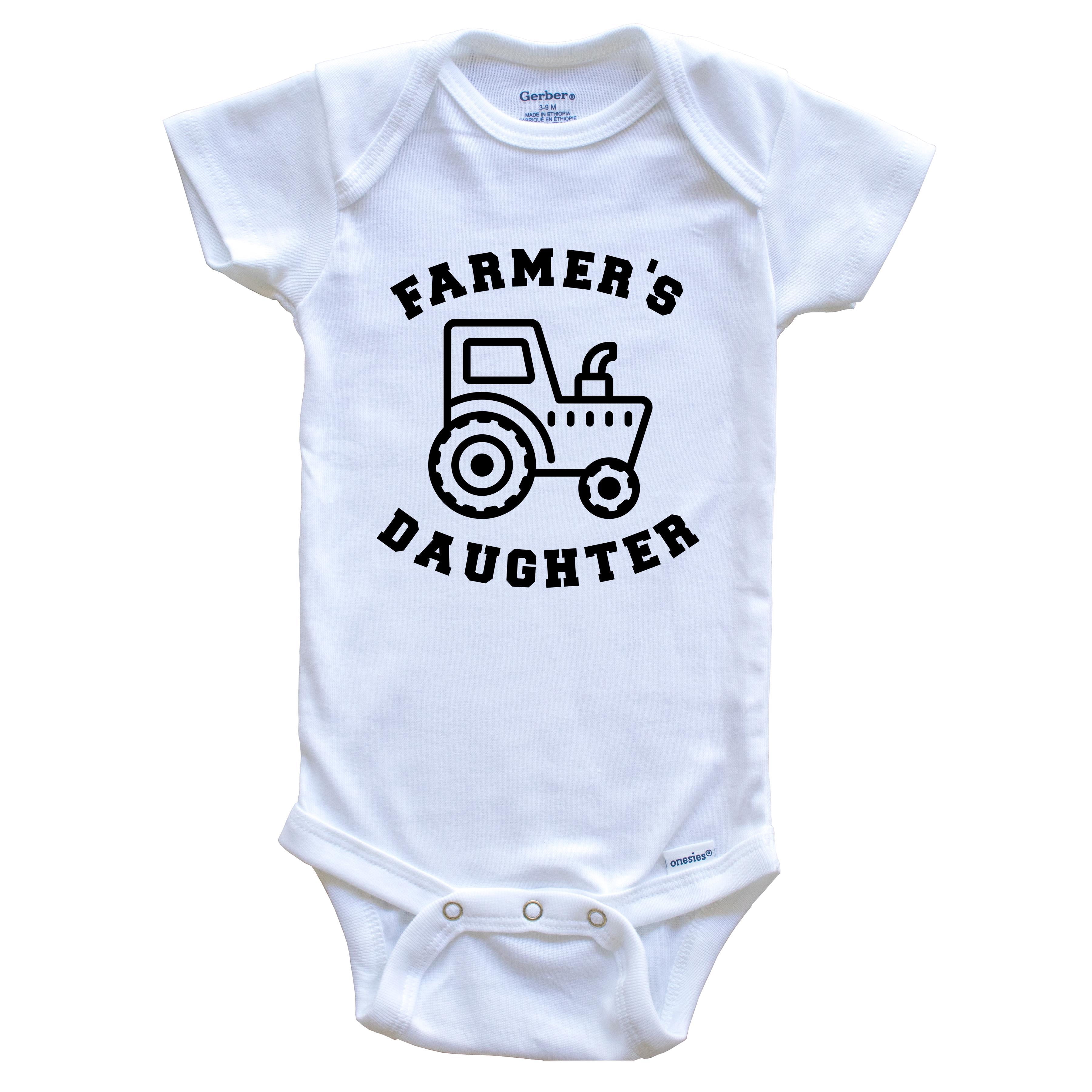Farmer's Daughter Baby Bodysuit - Funny Farming Baby Bodysuit - Farm Tractor Cute One Piece Baby Bodysuit, 0-3 Months White