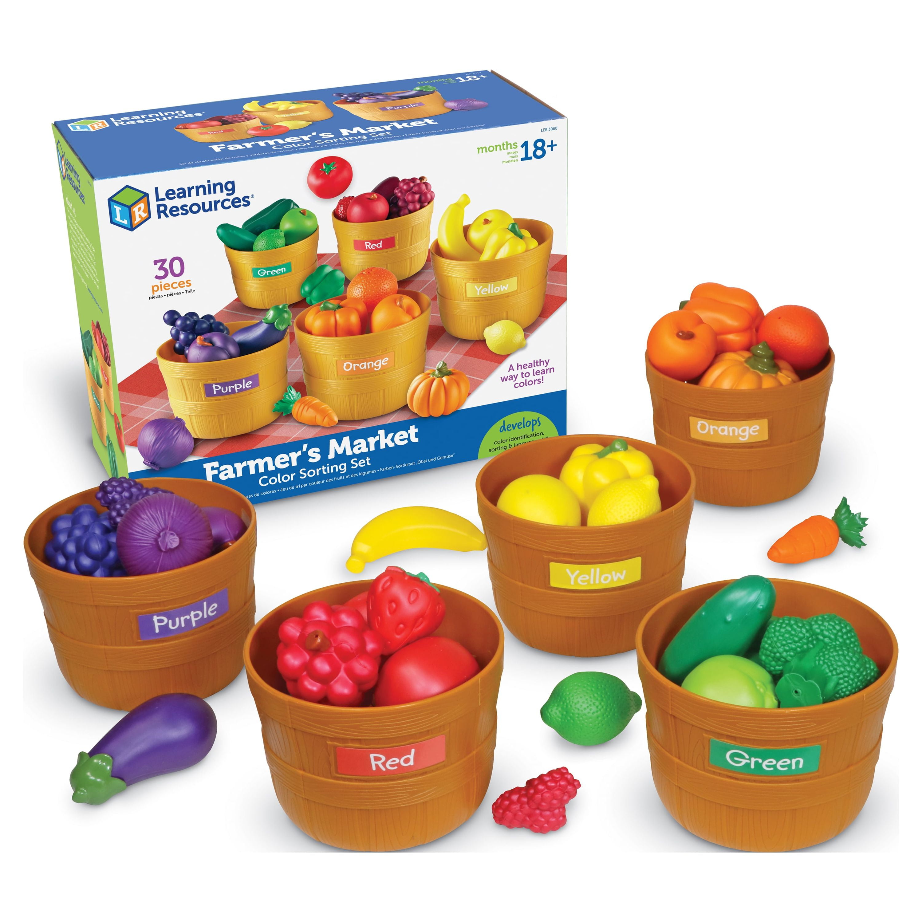 Farmer’s Market Color Sorting Set Toddler Sorting Toys Toddler Play Food  Color Sorting Toys For Toddlers 1-3 30 Pieces Age 18 Months+