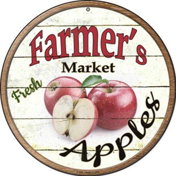 Farmer's Market Fresh Apples Novelty Metal Circular Sign Size: 8 x 8 inch